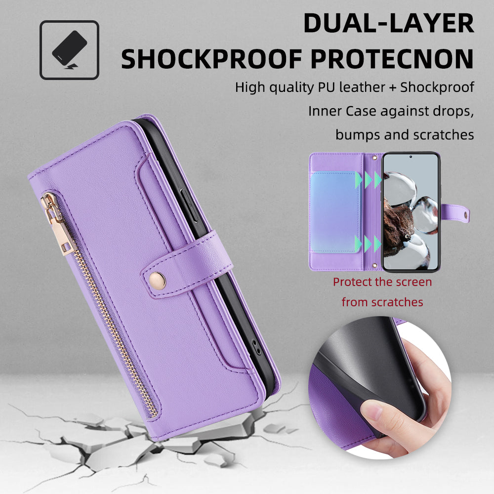 For Xiaomi Redmi K50 Ultra 5G 12T 5G Bump Proof PU Leather Stand Case Zipper Pocket Card Slots Flip Phone Cover with Wrist Strap and Shoulder Strap For Xiaomi Redmi K50 Ultra 5G 12T 5G Bump Proof PU Leather Stand Case Zipper Pocket Card Slots Flip Phone Cover with Wrist Strap and Shoulder Strap